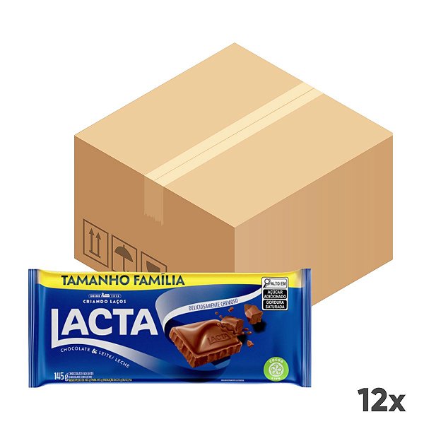 Display Barra de Chocolate Ao Leite Tamanho Família 12un De 145g Lacta
