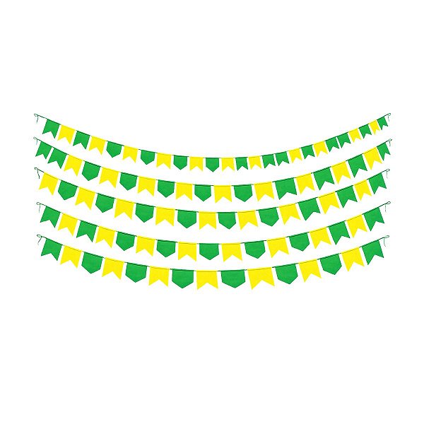 Bandeirinha Verde e Amarelo 10m Copa do Mundo 16x18cm Ponto das Festas