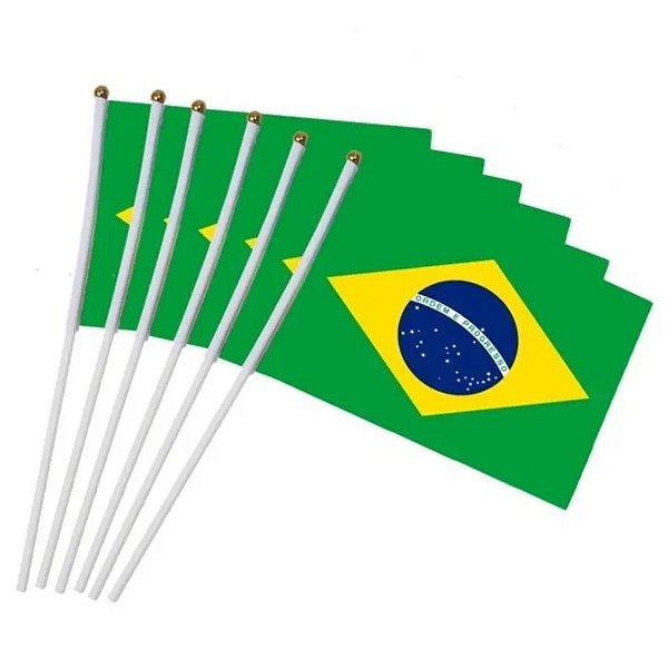 Bandeira do Brasil com Haste 14x21cm 12 Un Copa do Mundo