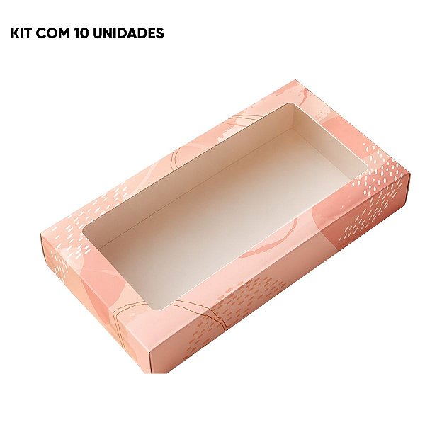 Kit 10 Caixas para Barra de Chocolate Rosa com Visor Ideia