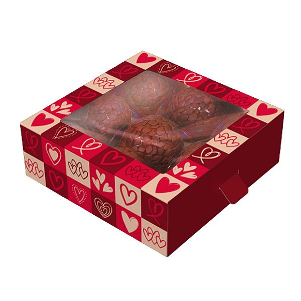 Kit 10 Caixas Gaveta com Visor para 9 Doces Corações Ideia