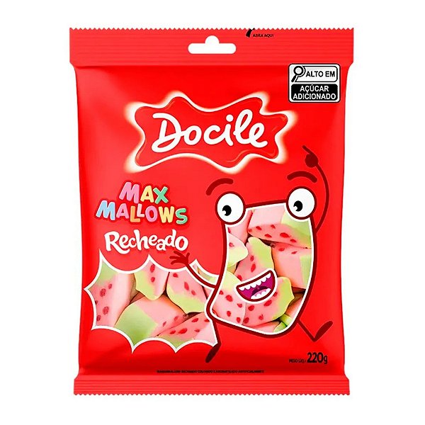Marshmallow Recheado Maxmallows Morango Docile 220g