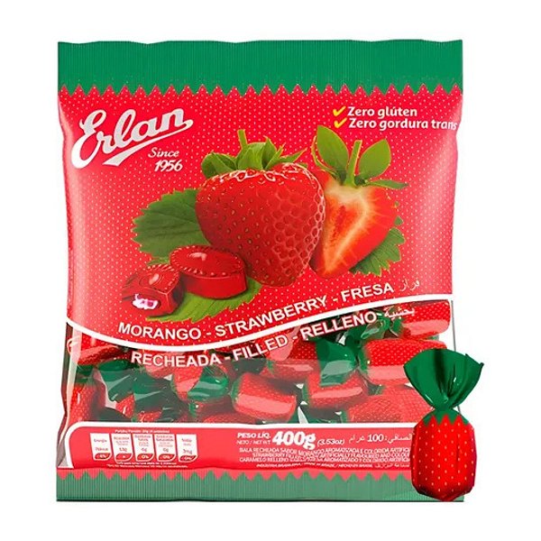 Bala Cestinha Sabor Morango 400g Erlan