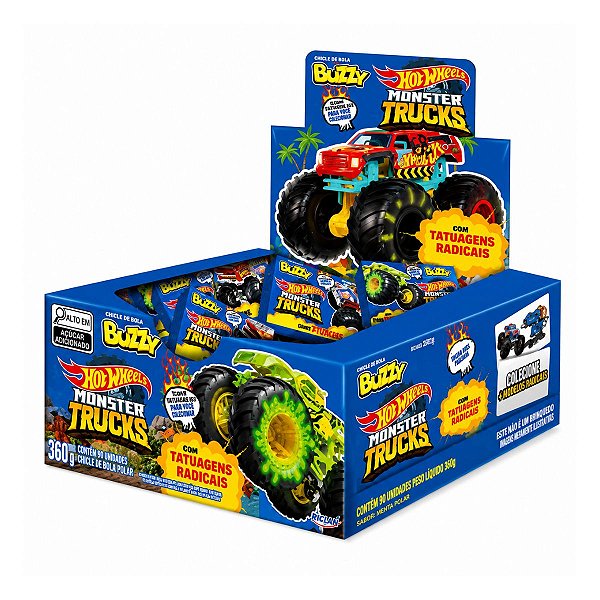 Display Chiclete Buzzy Hot Wheels Tattoo Menta Polar 360g