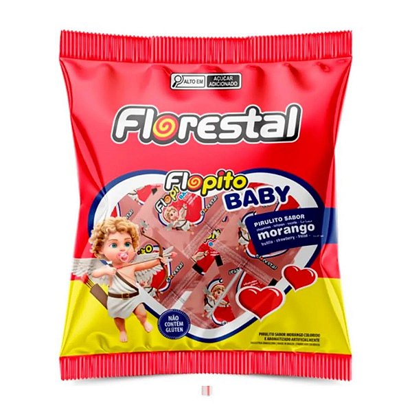 Pirulito Flopito Baby Coração Morango 120g Florestal