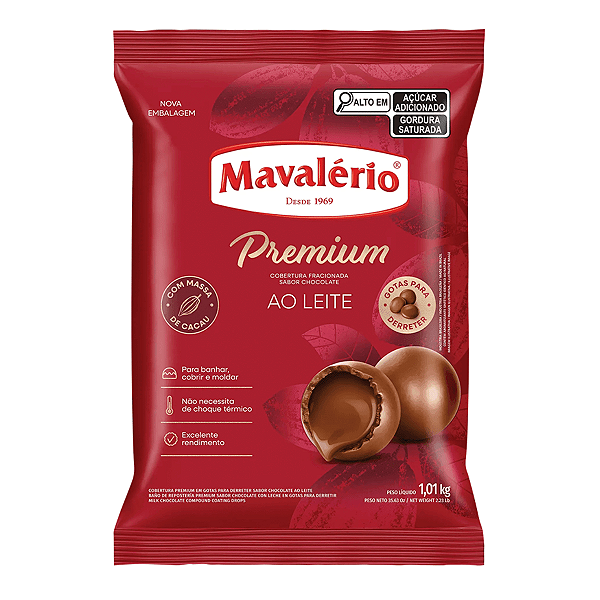 Cobertura Chocolate Premium Ao Leite em Gotas Mavalério 1,010kg