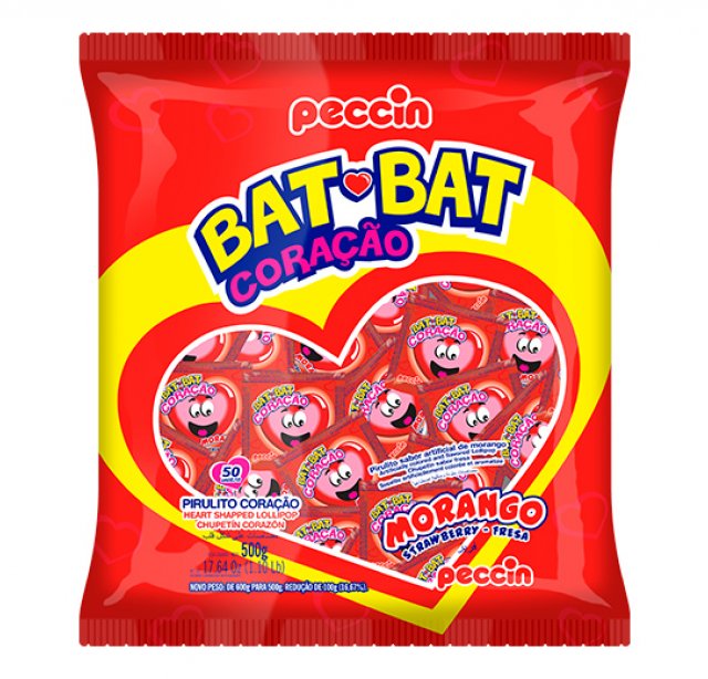 Pirulito Bat Bat Coração Morango 500g - Peccin