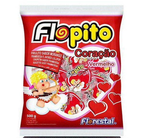 Pirulito Flopito Coração Vermelho 500G - Florestal