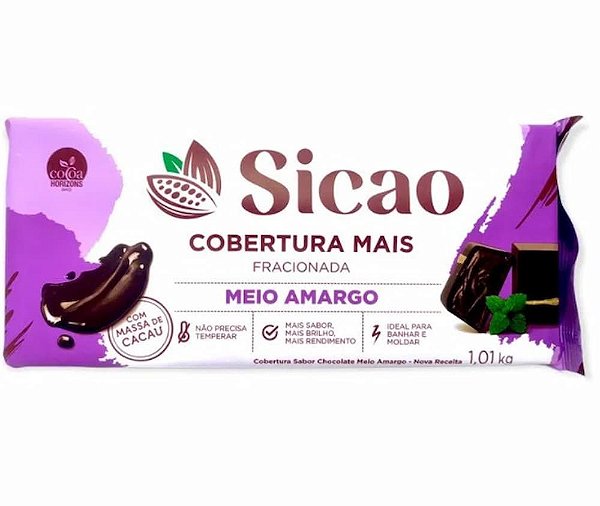 Barra Cobertura Chocolate Meio Amargo Sicao 1,010kg