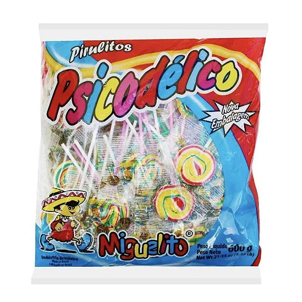 Pirulito Psicodélico Tutti Frutti Colorido com 50 unidades  600g - Miguelito