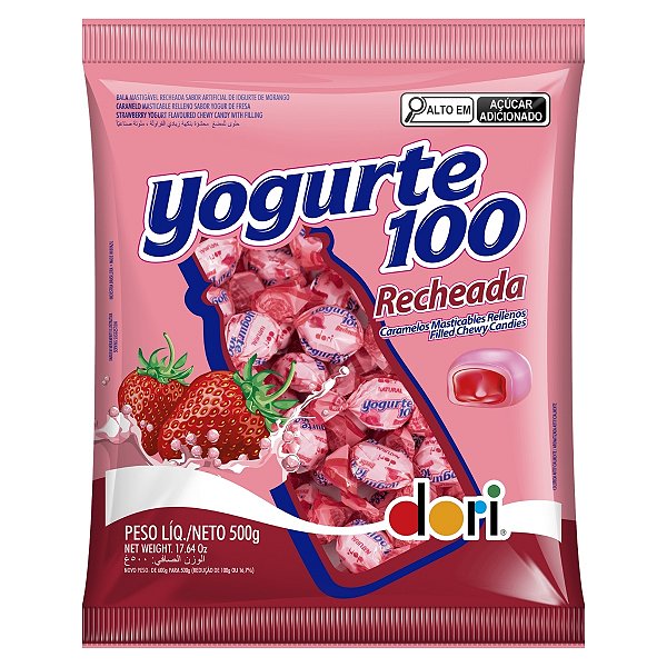 Bala Yogurte 100 Sabor Morango Recheada 500g Dori