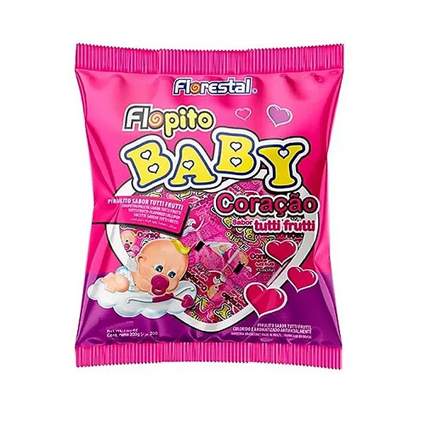 Pirulito Flopito Baby Coração Tutti-Frutti 200g - Florestal