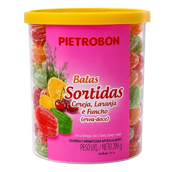 Bala Sortida Cereja, Laranja e Erva-Doce 200g - Pietrobon