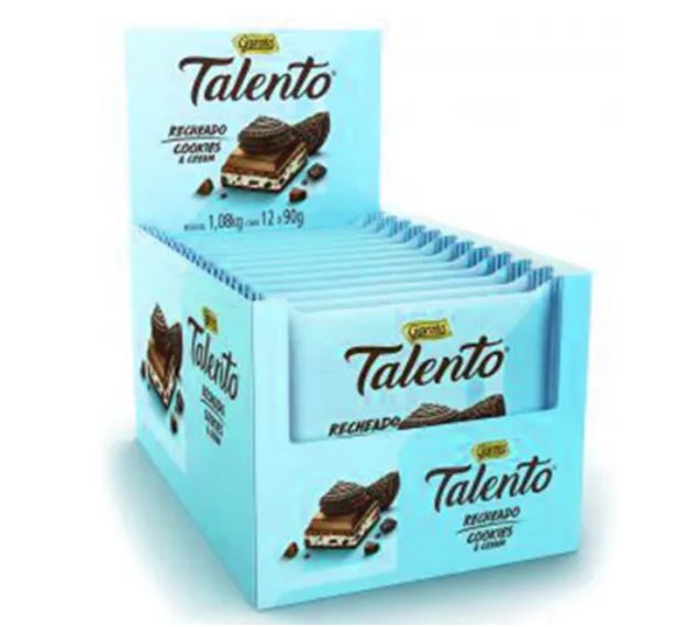 Chocolate Talento Recheado Cookies&Cream com 12 unidades de 85g