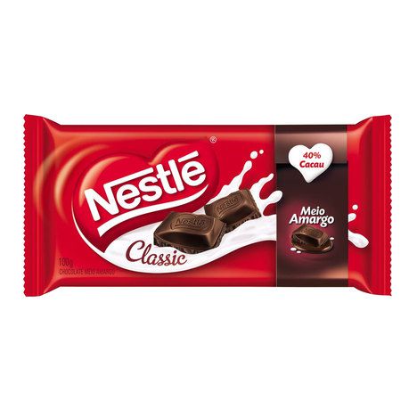 Barra de Chocolate Meio Amargo 40% Cacau Nestlé Classic 90g