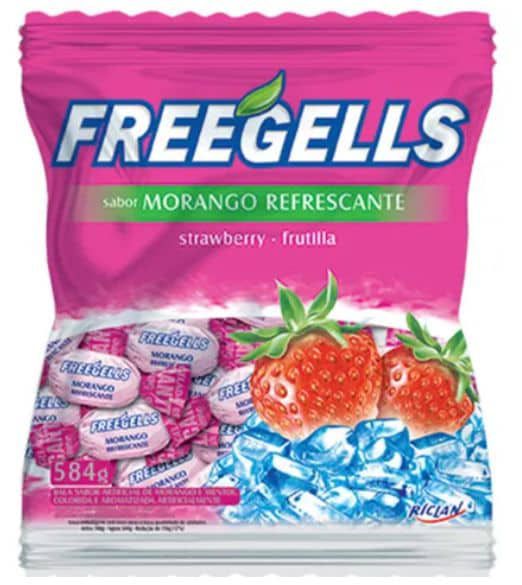 Bala Dura Morango Refrescante Freegells 584g - Riclan