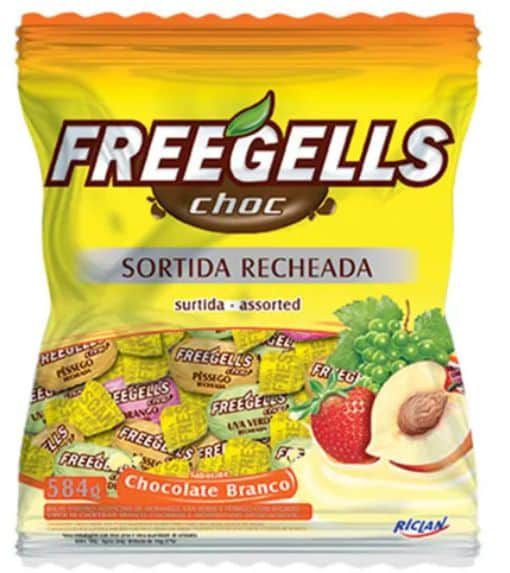 Bala Dura Recheada Sortida Chocolate Branco  Freegells 475g - Riclan