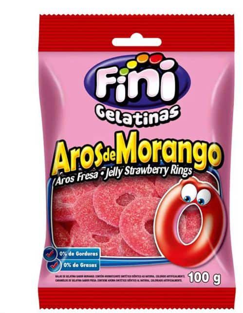 Bala de Gelatina Aros de Morango 90g Fini