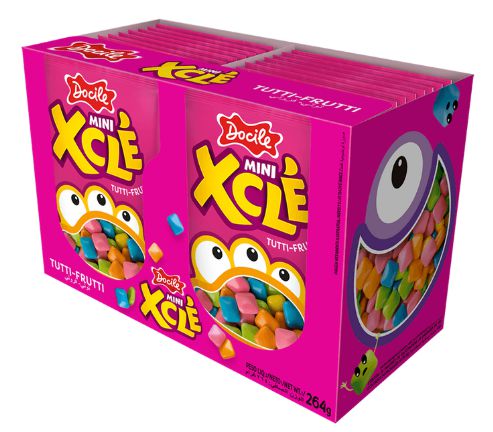 Mini Chicles Xclé Tutti-frutti com 24 pacotes de 11g - Docile
