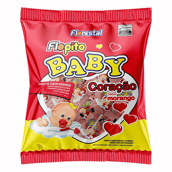 Pirulito Flopito Baby Coração Morango 400g - Florestal