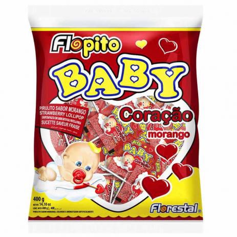 Pirulito Flopito Baby Coração Morango 400g - Florestal