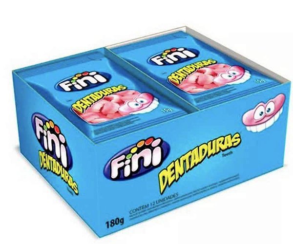 Bala de gelatina mini dentaduras com 12 pacotes de 15g cada