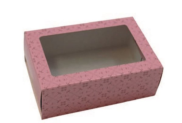 Caixa gaveta visor cor de rosa para 6 doces gourmet (cód. 1009) - Ideia