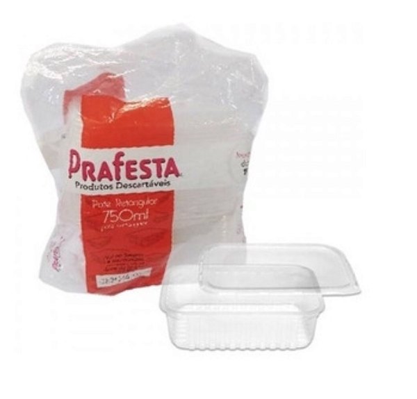 Pote Retangular Com Tampa 750ML 24 Unidades  - Prafesta