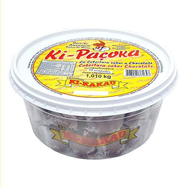 Paçoca coberta com chocolate com 50 unidades (Pote 1,01Kg) - Kikakau