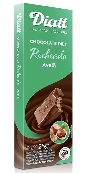Chocolate diet recheado avelã 25g - Diatt