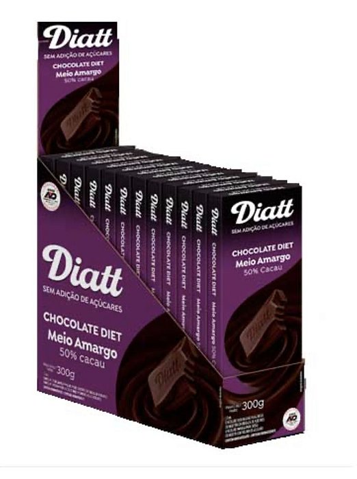 Chocolate diet meio amargo 50% cacau 12x25g - Diatt