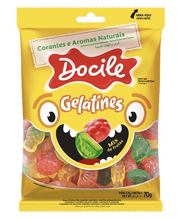 Bala de Gelatina Mix de Frutas Naturais 70g - Docile