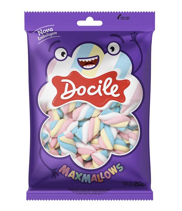 Marshmallow Twist Azul, Rosa, Amarelo e Branco 250g - Docile