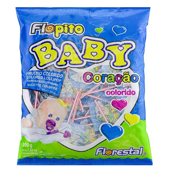 Pirulito Flopito Baby Coração Colorido 200g - Florestal