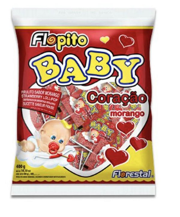 Pirulito Flopito Baby Coração Morango 200g - Florestal