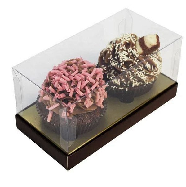 Caixa tampa transparente marrom para 2 cupcakes com 10 unidades (cod. 0857) - Ideia