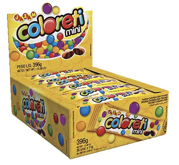 Chocolate Confeitos Coloreti tipo confete Mini Jazam com 36 unidades de 11g