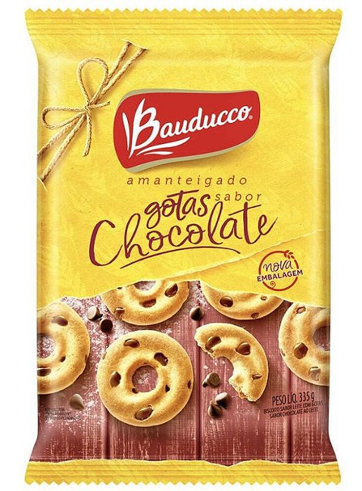 Biscoito Amanteigado Sabor Leite com Gotas Chocolate Bauducco - 335g