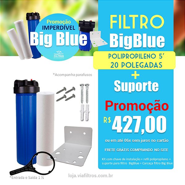 Filtro de entrada Big Blue 20" polegadas com refil Polipropileno 5 micras