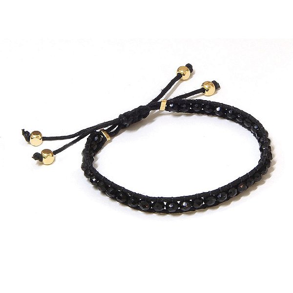 Pulseira Gipsy Cristais Jet Dourado