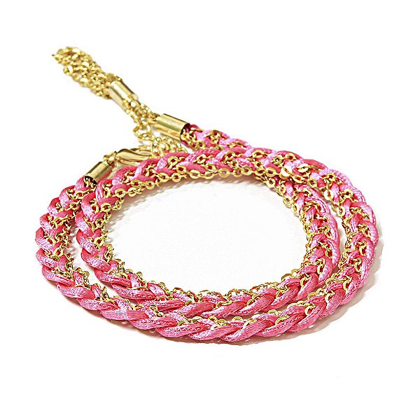 Pulseira 2 Voltas Trança Rosa Choc