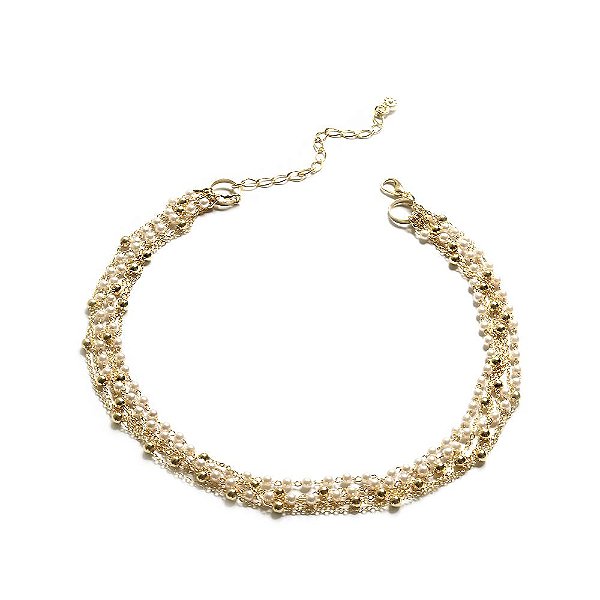 Colar Choker Pérolas Dourado