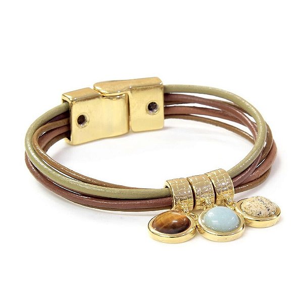 Pulseira Couro Coralina Dourado