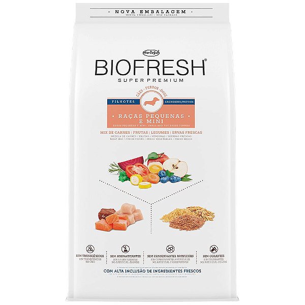 Ração Biofresh Mix de Carne, Frutas, Legumes e Ervas Frescas Cães Filhotes de Raças Pequenas e Minis 1kg 3kg