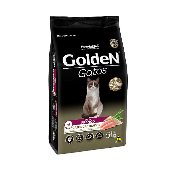 Ração Golden para Gatos Adultos Castrados Sabor Frango 10kg