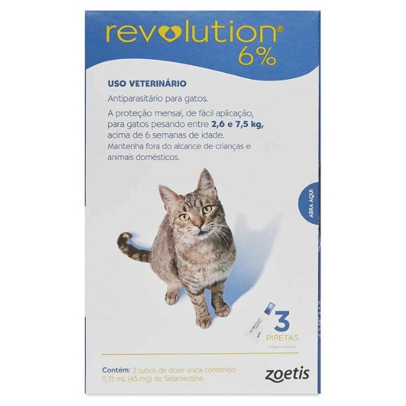 Revolution 6% Gatos0,75 ml - 45mg de 2,6 até 7,5 kg