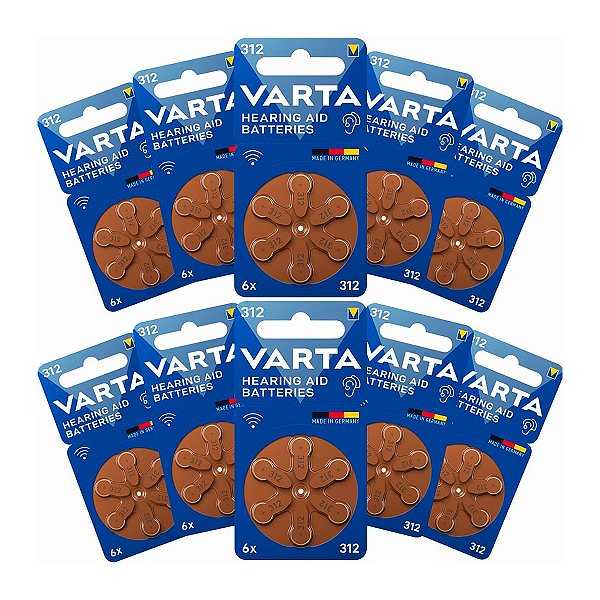 60 Pilhas Baterias 312 Pr41 Aparelho Auditivo - Varta