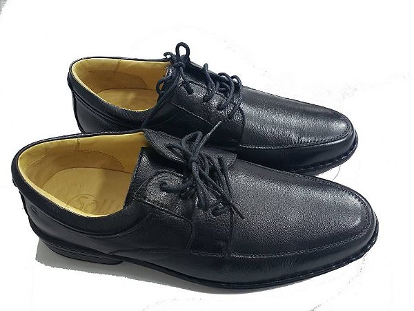 Sapato preto de legítimo couro natural com cadarço ref 1459
