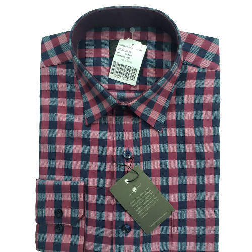 Camisa de flanela xadrez bordo manga longa de algodão