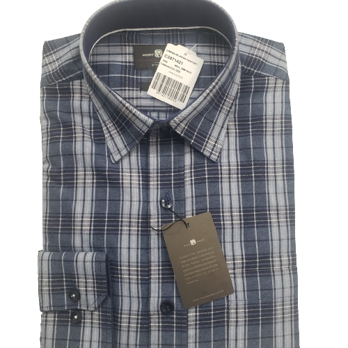 Camisa de flanela xadrez azul marinho manga longa de algodão